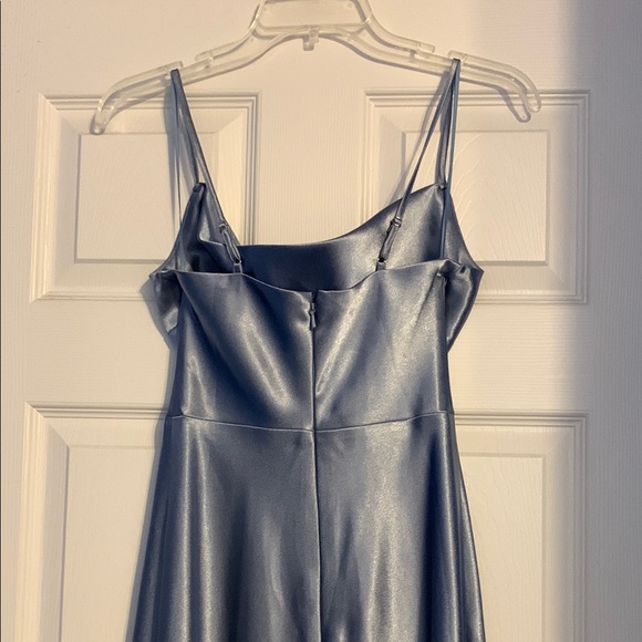 Birdy Grey XS Lisa Long Shiny Satin Dress in Dusty Blue - Picture 4 of 7